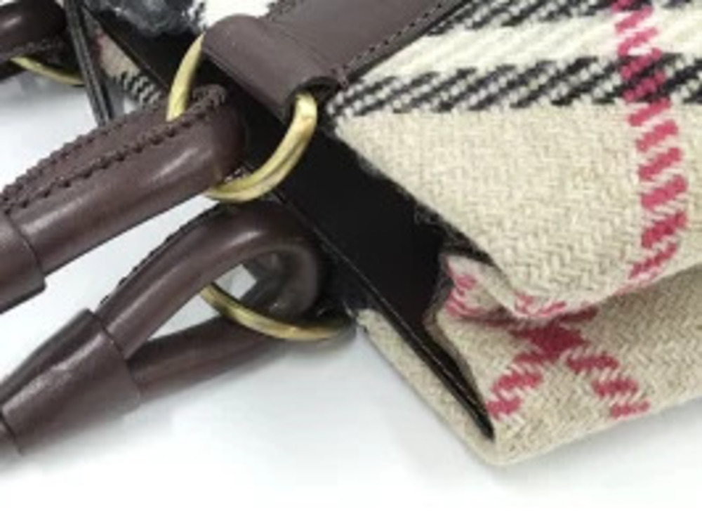 Burberry beige handbag check wool brown leather Nova dark - Picture 5 of 9
